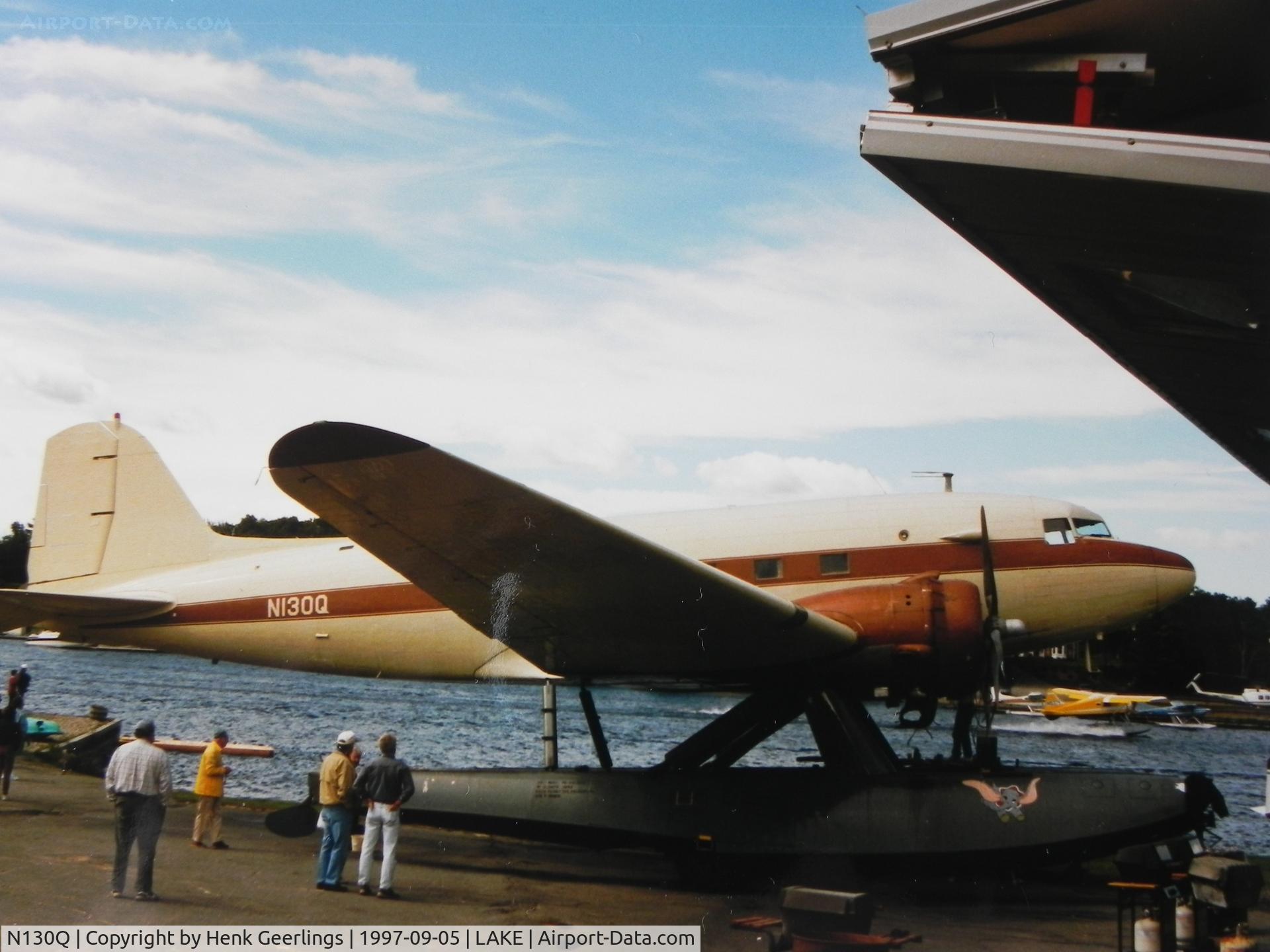 N130Q, 1943 Douglas DC-3-G202A Skytrooper C/N 11761, Folsome Air Service, Greenville , ME.

24th International Sea Plane Fly In , 1997
Moosehead Lake, Greenville , Maine, USA

Scan from photograph