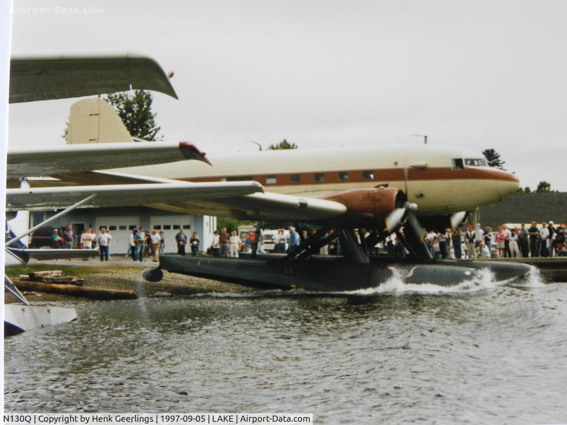 N130Q, 1943 Douglas DC-3-G202A Skytrooper C/N 11761, Folsome Air Service, Greenville , ME.

24th International Sea Plane Fly In , 1997
Moosehead Lake, Greenville , Maine, USA

Scan from photograph