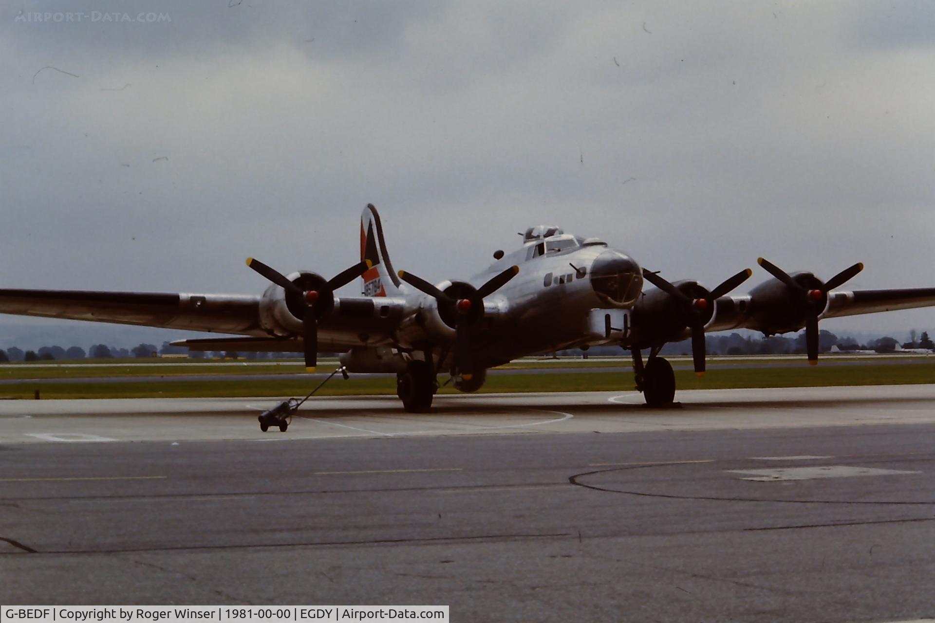 G-BEDF, 1944 Boeing B-17G Flying Fortress C/N 8693, 44-85784 as YB-E Ginger Rogers at RNAS Yeovilton Naval Air Day in 1981? She became Sally B