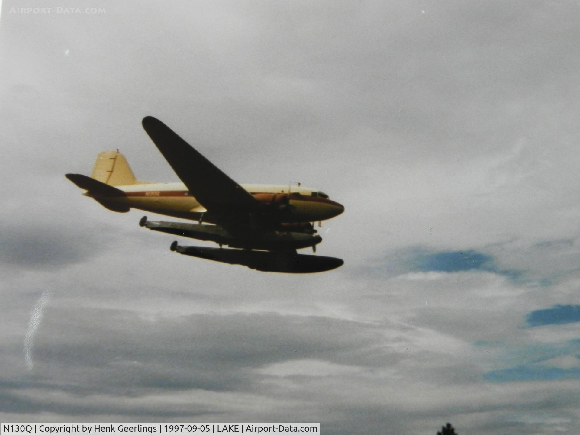 N130Q, 1943 Douglas DC-3-G202A Skytrooper C/N 11761, Folsome Air Service, Greenville , ME. 24th International Sea Plane Fly In , 1997 Moosehead Lake, Greenville , Maine, USA Scan from photograp