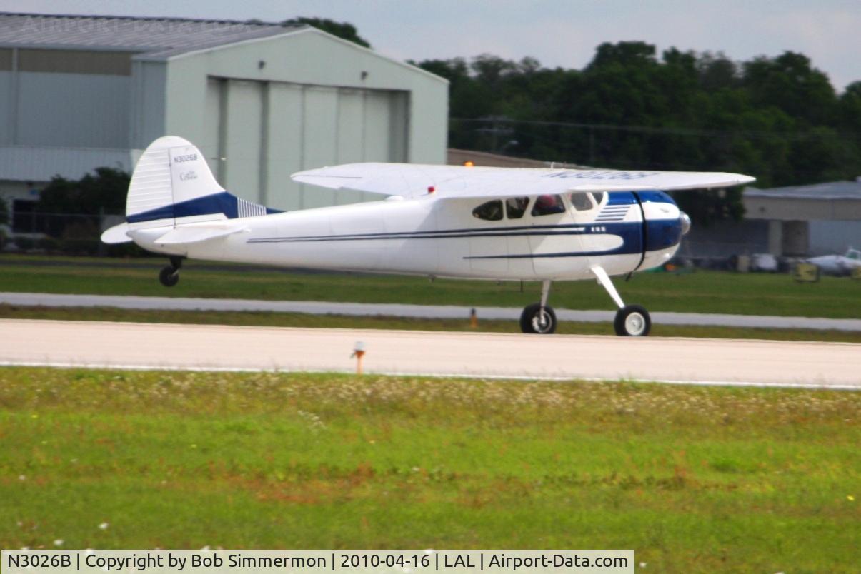 N3026B, 1952 Cessna 195A C/N 7909, Departing Lakeland, Florida during Sun N Fun 2010