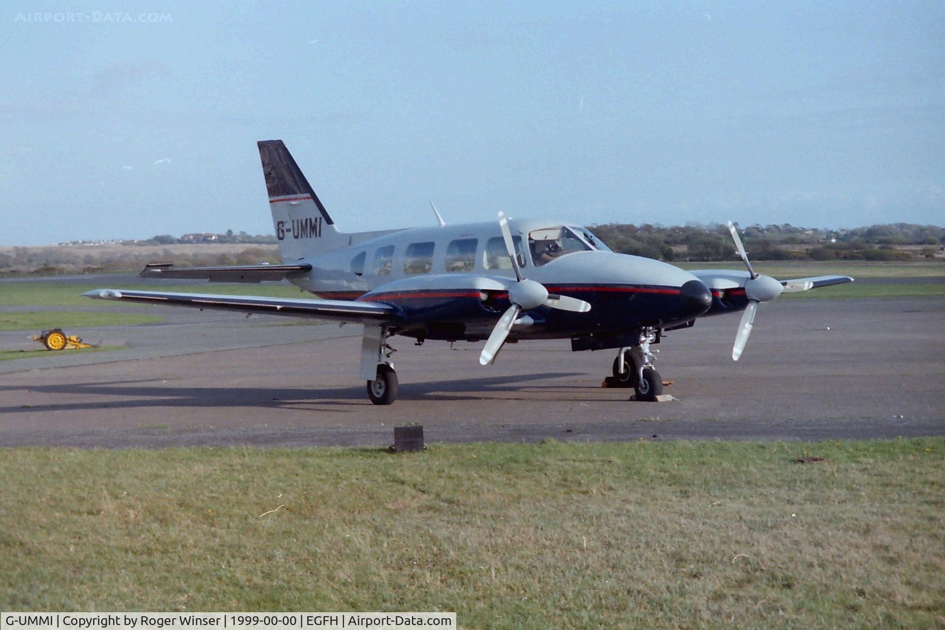 G-UMMI, 1979 Piper PA-31-310 Navajo Navajo C/N 31-7912060, Haverfordwest Airport based Navajo visiting Swansea Airport in 1999. Later operated by FlyWales.