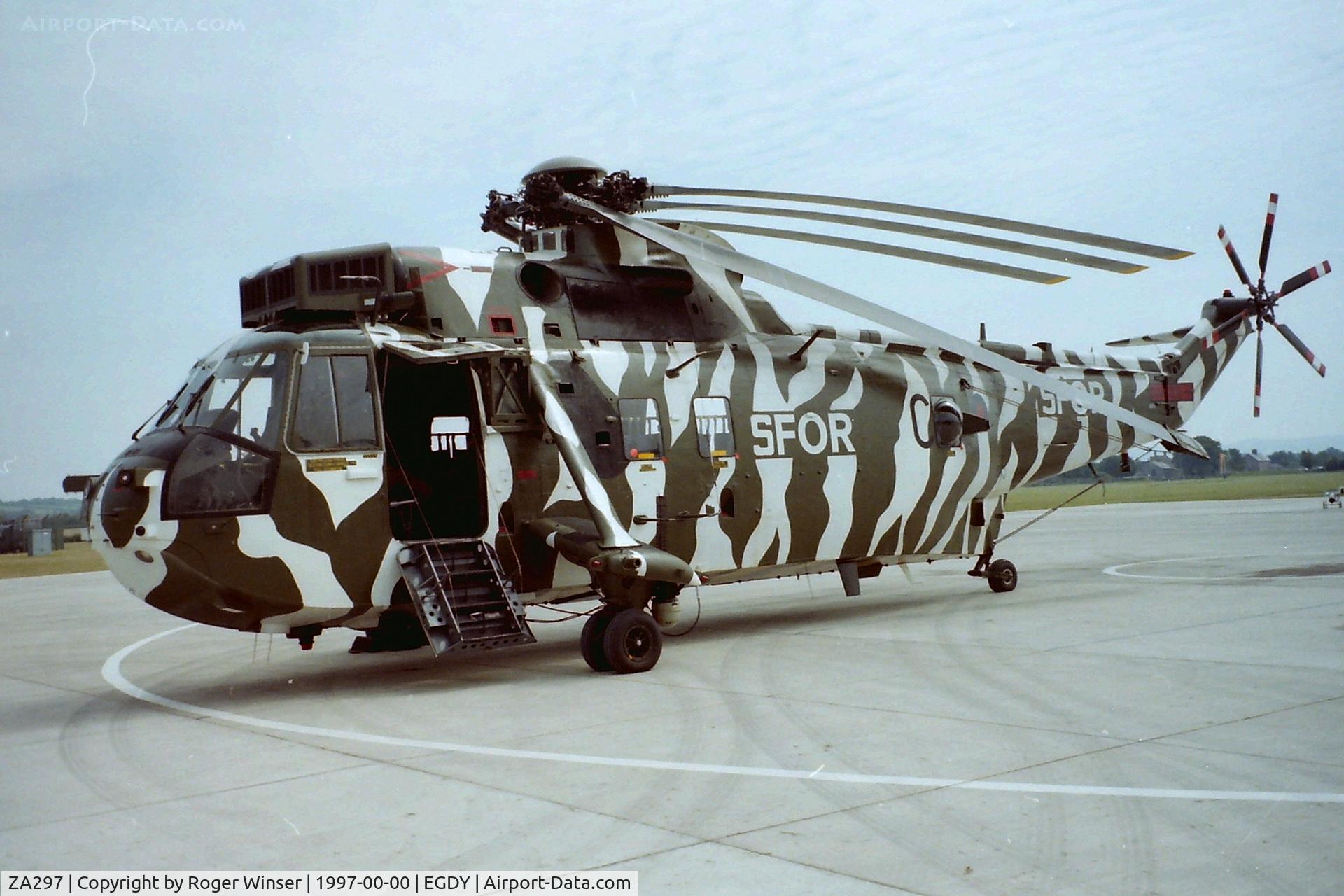 ZA297, 1980 Westland Sea King HC.4 C/N WA911, Royal Navy Sea King HC.4 helicopter coded (Y)C of 845 NAS in SFOR markings at RNAS Yeovilton Heritage Day summer 1997