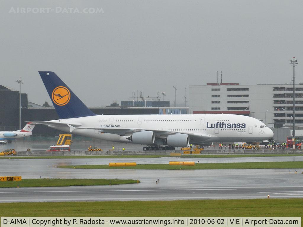 D-AIMA, 2010 Airbus A380-841 C/N 038, First landing in Austria ever!