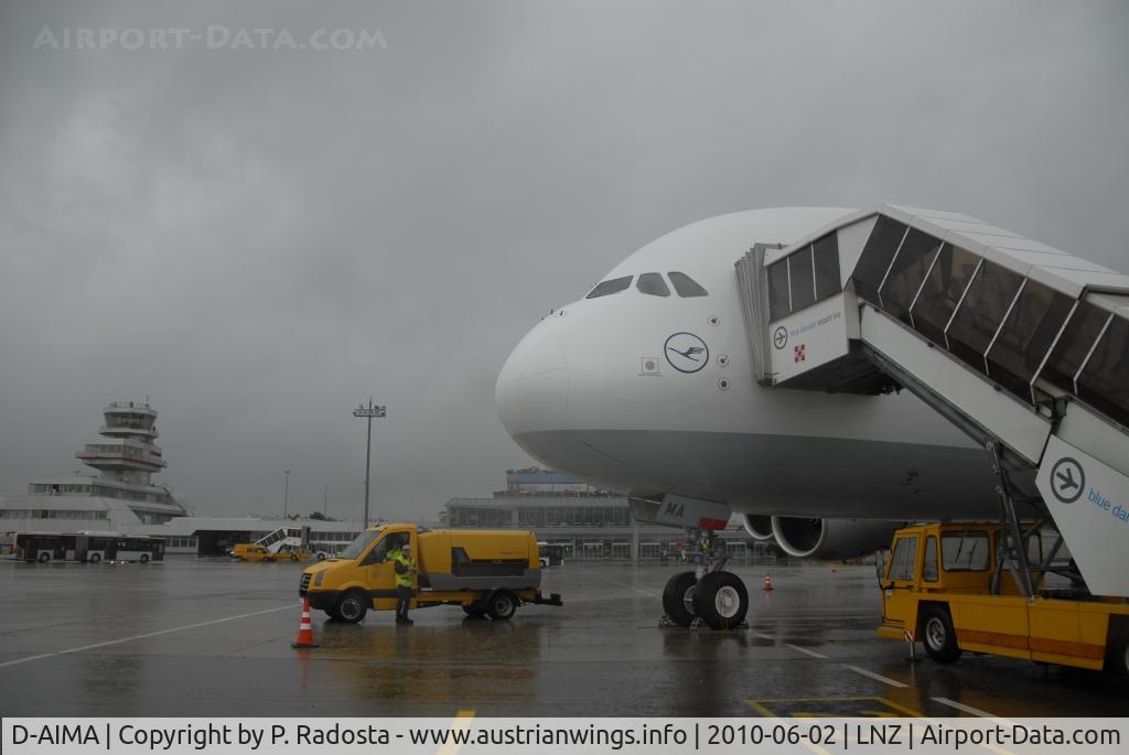 D-AIMA, 2010 Airbus A380-841 C/N 038, First landing at LNZ!