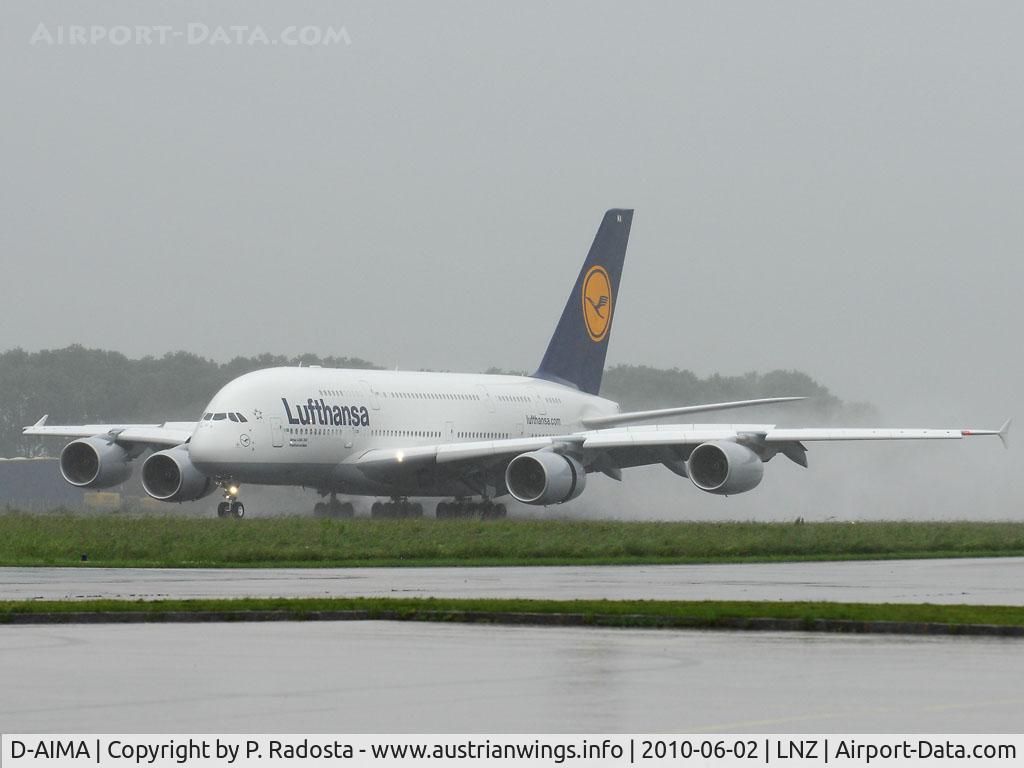 D-AIMA, 2010 Airbus A380-841 C/N 038, First landing at LNZ!