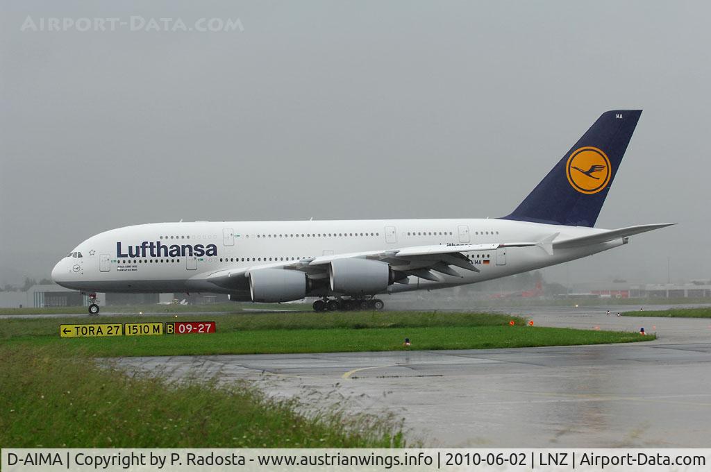 D-AIMA, 2010 Airbus A380-841 C/N 038, First landing at LNZ!