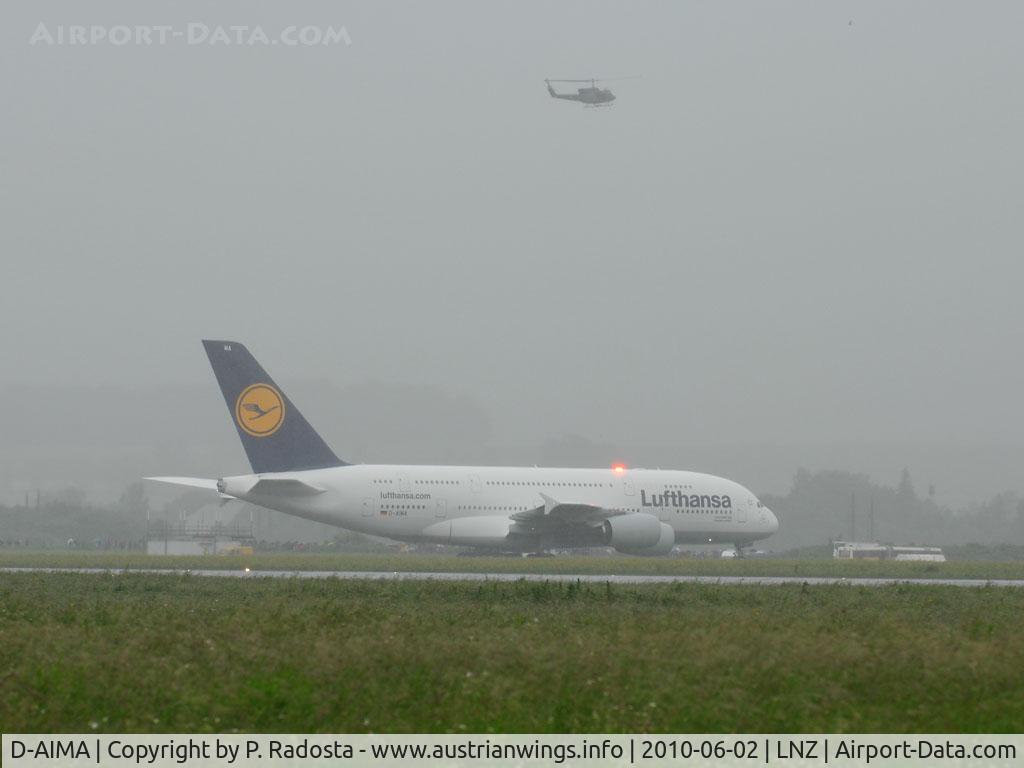 D-AIMA, 2010 Airbus A380-841 C/N 038, First landing at LNZ!
