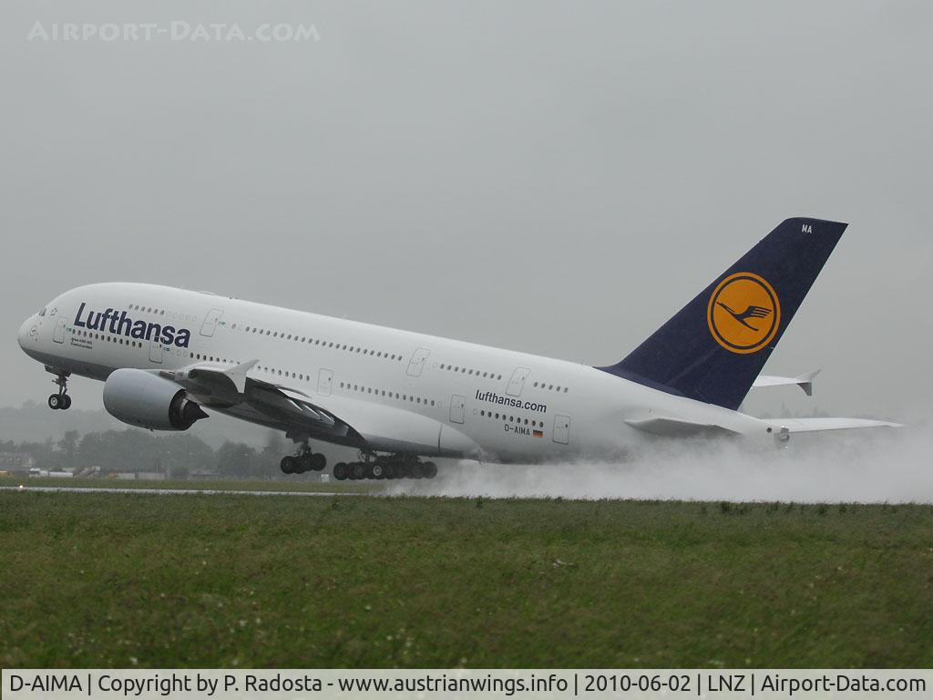 D-AIMA, 2010 Airbus A380-841 C/N 038, First takeoff at LNZ!