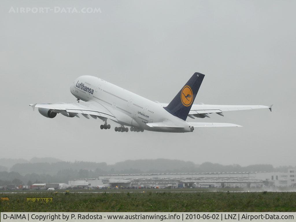 D-AIMA, 2010 Airbus A380-841 C/N 038, First takeoff at LNZ!
