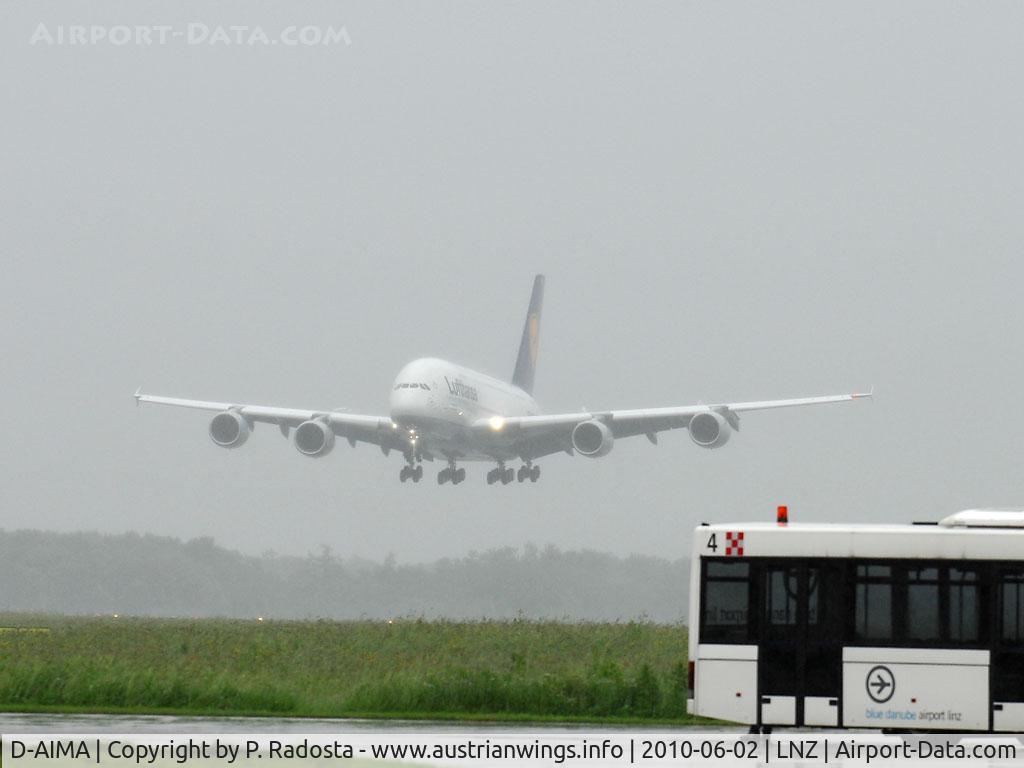 D-AIMA, 2010 Airbus A380-841 C/N 038, First landing at LNZ