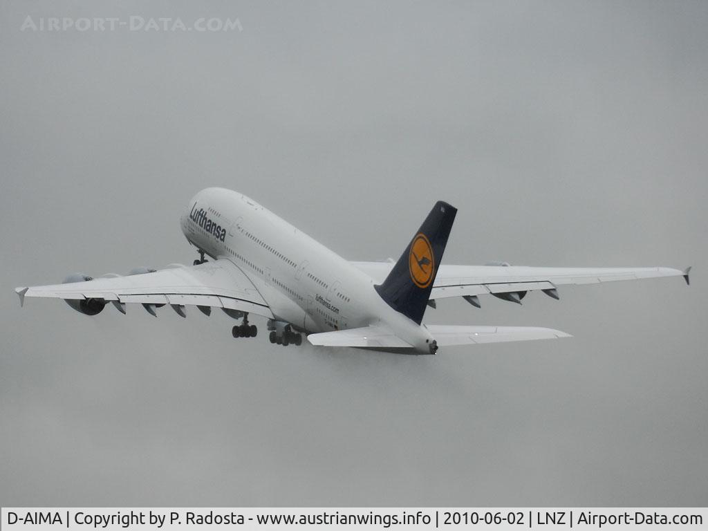 D-AIMA, 2010 Airbus A380-841 C/N 038, First takeoff at LNZ!