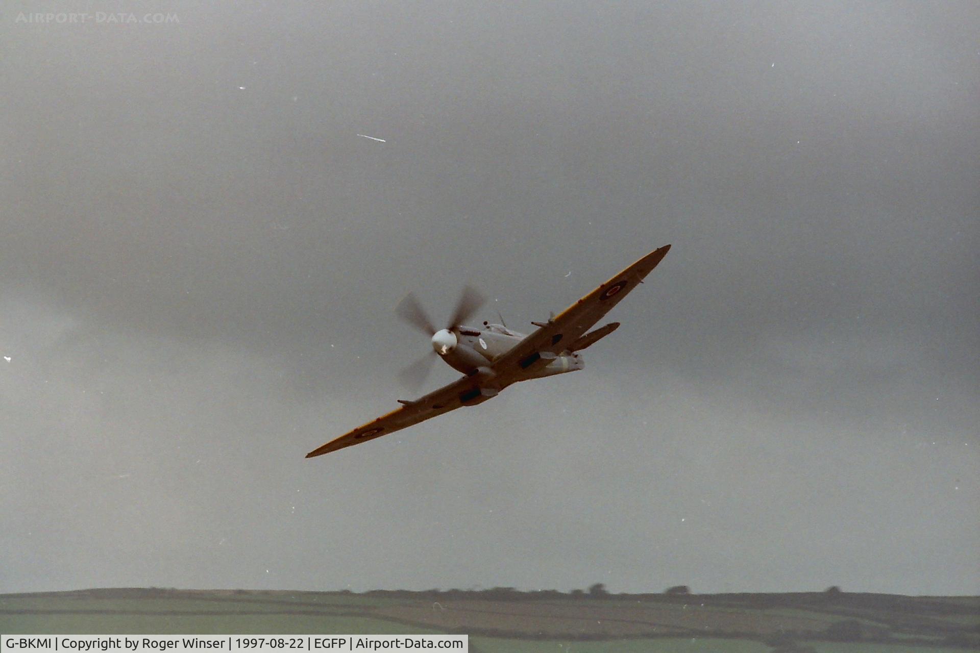 G-BKMI, 1944 Supermarine 359 Spitfire HF.VIIIc C/N 6S/583793, Marked as MT928/ZX-M. Displaying at the official opening of Pembrey Airport in 1997.