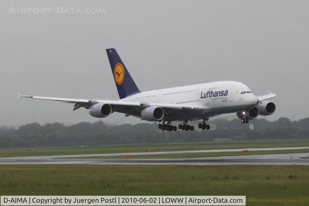 D-AIMA, 2010 Airbus A380-841 C/N 038, first landing in VIE/LOWW