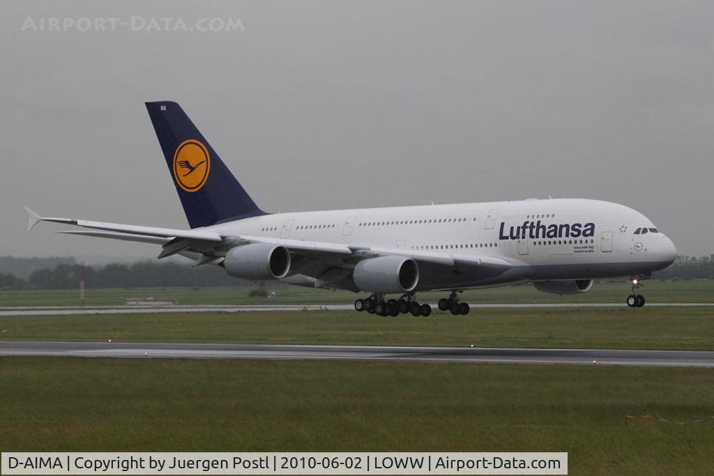 D-AIMA, 2010 Airbus A380-841 C/N 038, first landing in VIE/LOWW