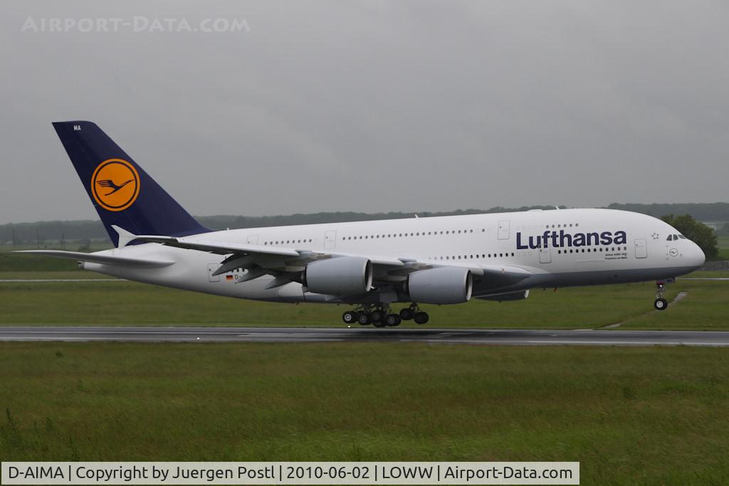 D-AIMA, 2010 Airbus A380-841 C/N 038, first landing in VIE/LOWW
