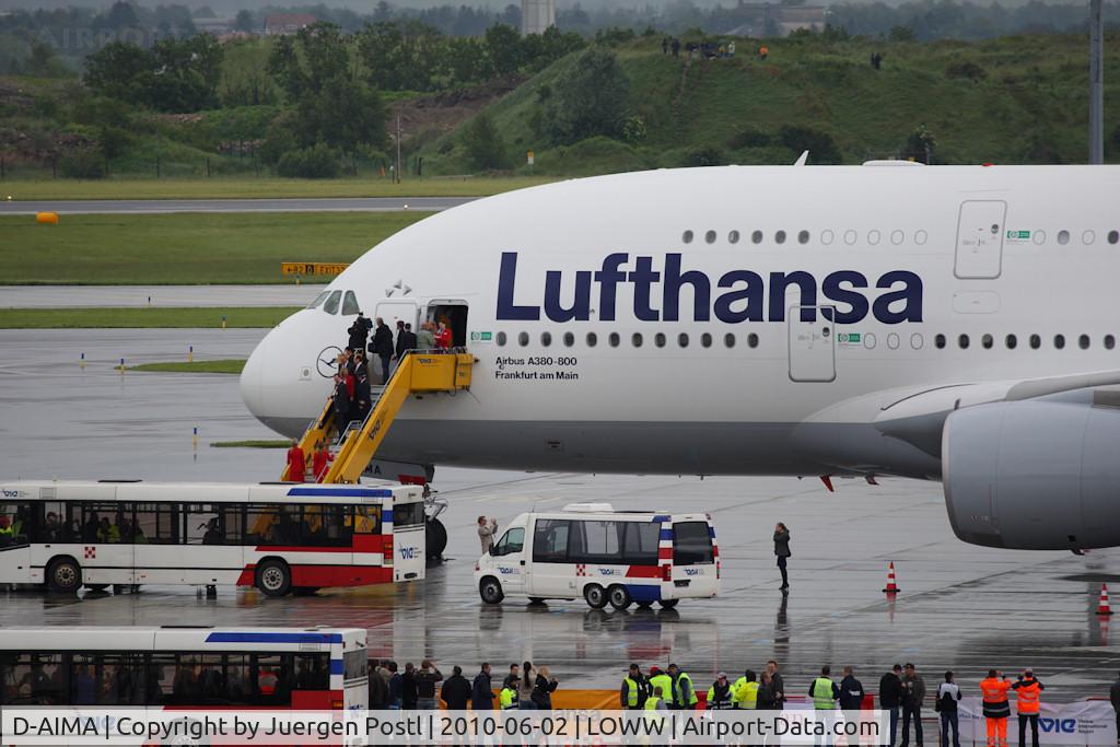 D-AIMA, 2010 Airbus A380-841 C/N 038, first landing in VIE/LOWW