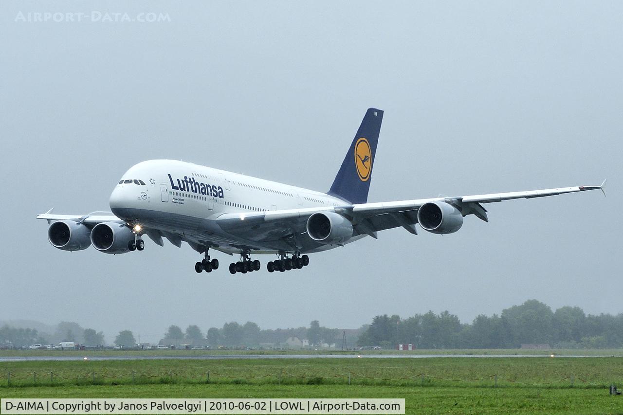 D-AIMA, 2010 Airbus A380-841 C/N 038, Lufthansa Airbus A380-841 to approach RWY27 in LOWL/LNZ