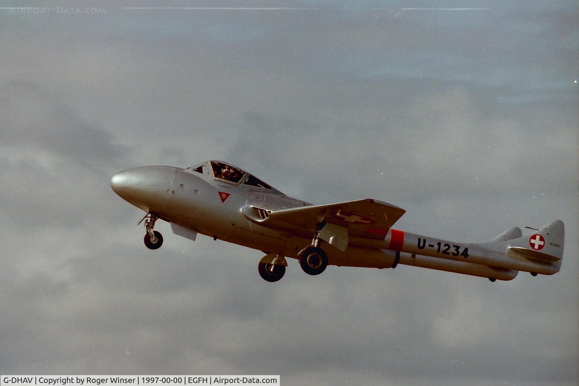G-DHAV, 1956 De Havilland DH-115 Vampire T.11 C/N 48913, DHA's DH Vampire T.55 departing Swansea Airport for test flight in Autumn 1997 shortly after gaining a permit to fly.
