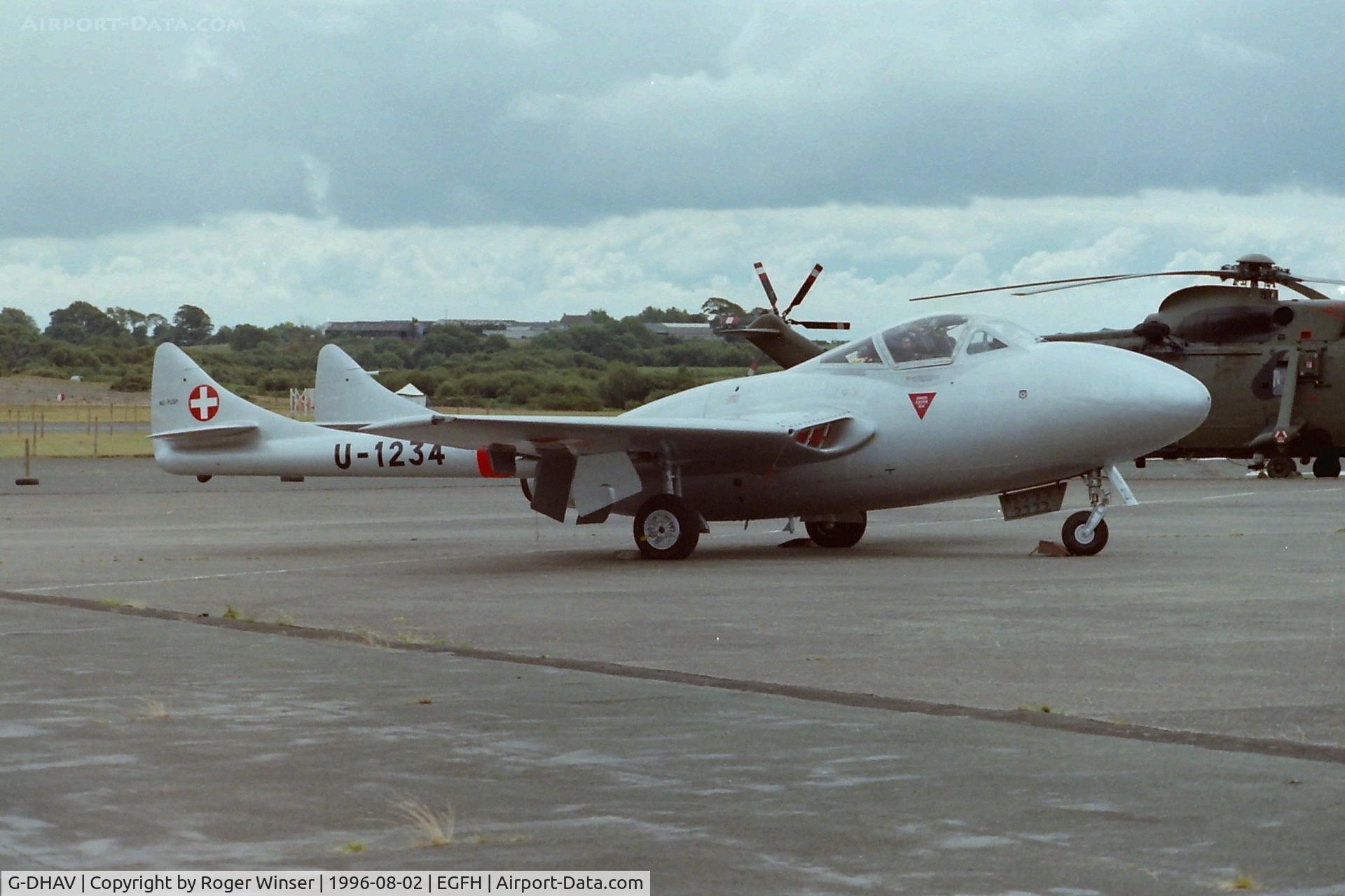 G-DHAV, 1956 De Havilland DH-115 Vampire T.11 C/N 48913, Ex-Swiss Flugwaffe Vampire T.55, part of DHA's fleet of de Havilland aircraft based at Swansea Airport.