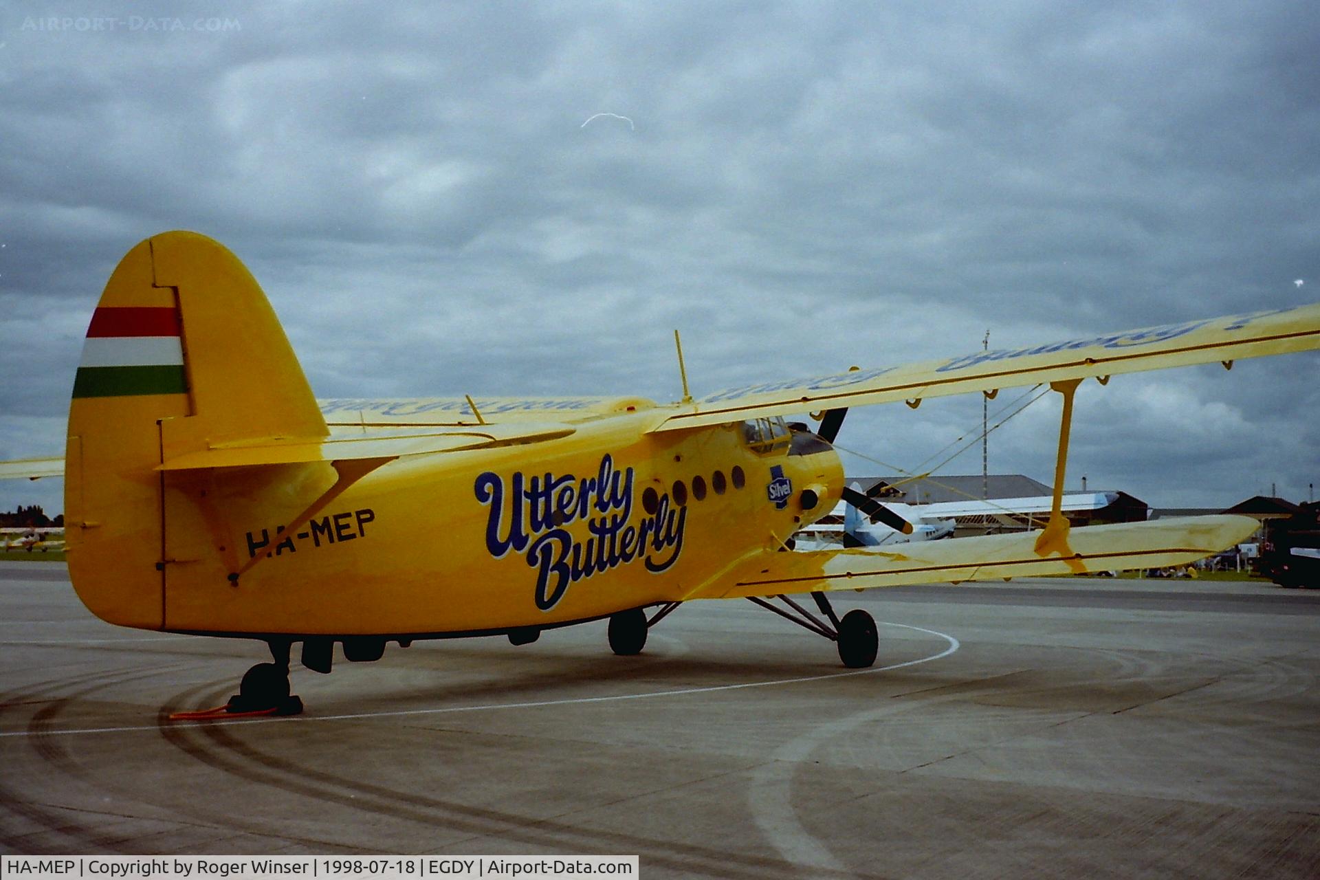 HA-MEP, 1980 Antonov An-2R C/N 1G190-25, St Ivel Utterly Butterly display aircraft at RNAS Yeovilton Air Day in 1998.