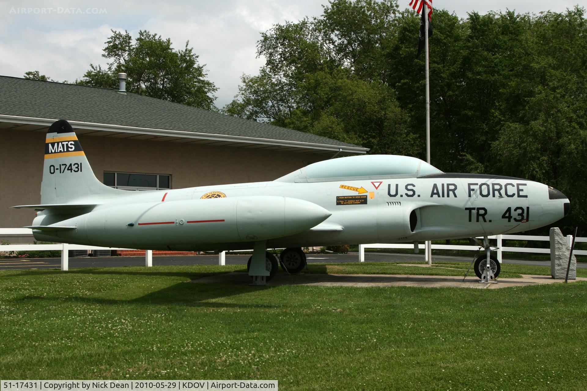 51-17431, 1951 Lockheed T-33A Shooting Star C/N 580-7170, American Legion Walter L. Fox Post No 2 near Dover AFB Delaware