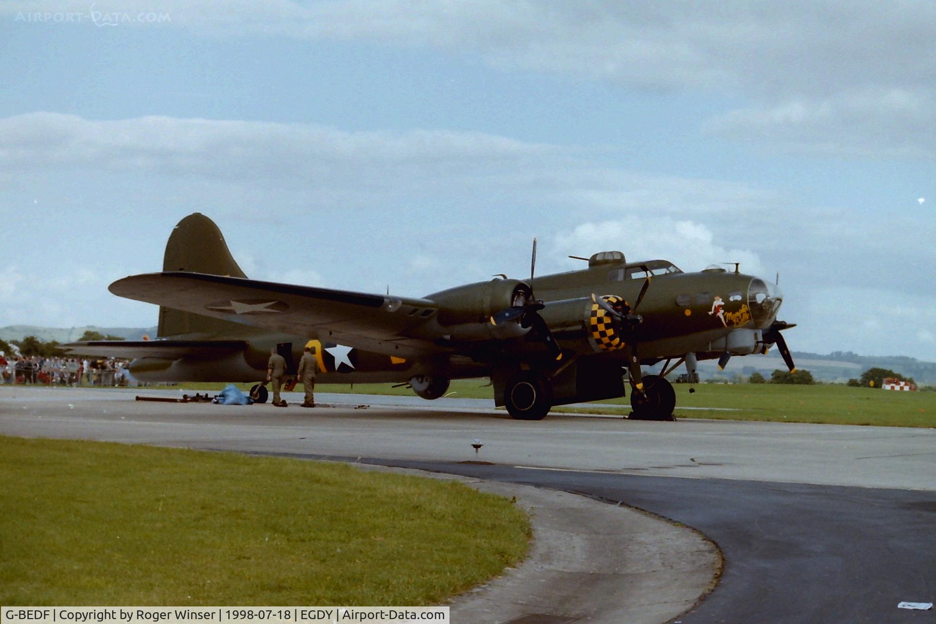 G-BEDF, 1944 Boeing B-17G Flying Fortress C/N 8693, Coded DF-A as Memphis Belle at RNAS Yeovilton Air Day 1998