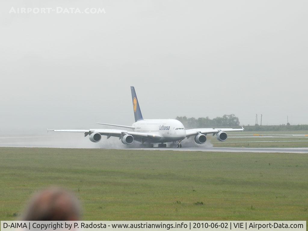 D-AIMA, 2010 Airbus A380-841 C/N 038, First landing at VIE!
