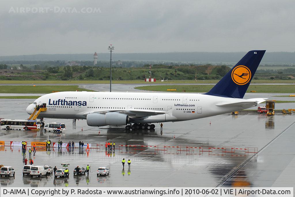 D-AIMA, 2010 Airbus A380-841 C/N 038, First landing at VIE!