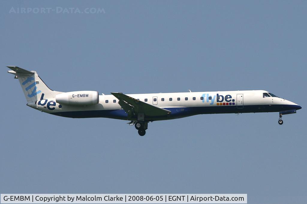 G-EMBM, 1999 Embraer EMB-145EU (ERJ-145EU) C/N 145196, Embraer EMB-145EU (ERJ-145EU) on finals to 07 at Newcastle Airport in 2008.