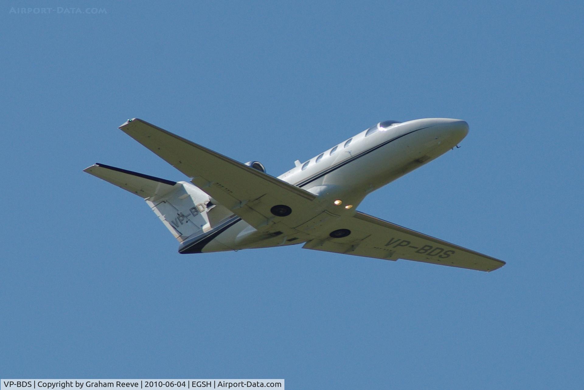 VP-BDS, Cessna 525 CitationJet C/N 525-0180, Departing from Norwich.