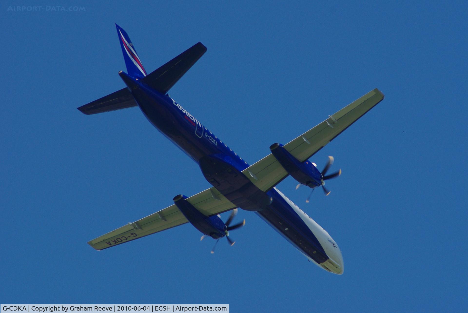 G-CDKA, 1993 Saab 2000 C/N 2000-006, Over shooting at Norwich.