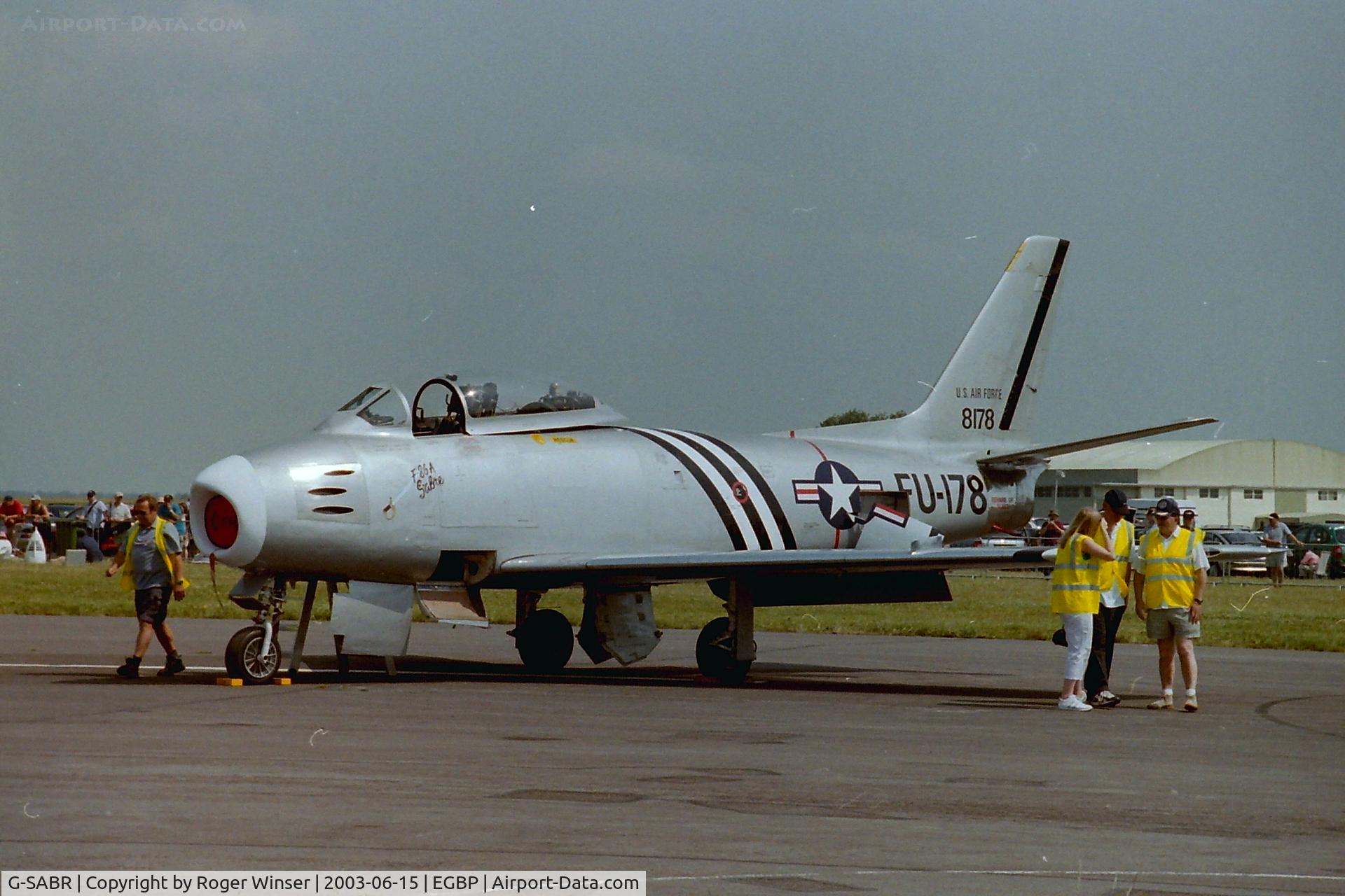 G-SABR, 1948 North American F-86A Sabre C/N 151-083 (151-43547), Early Sabre marked 8178/FU-178 US Air Force at the Classic Jets Airshow Kemble in 2003.