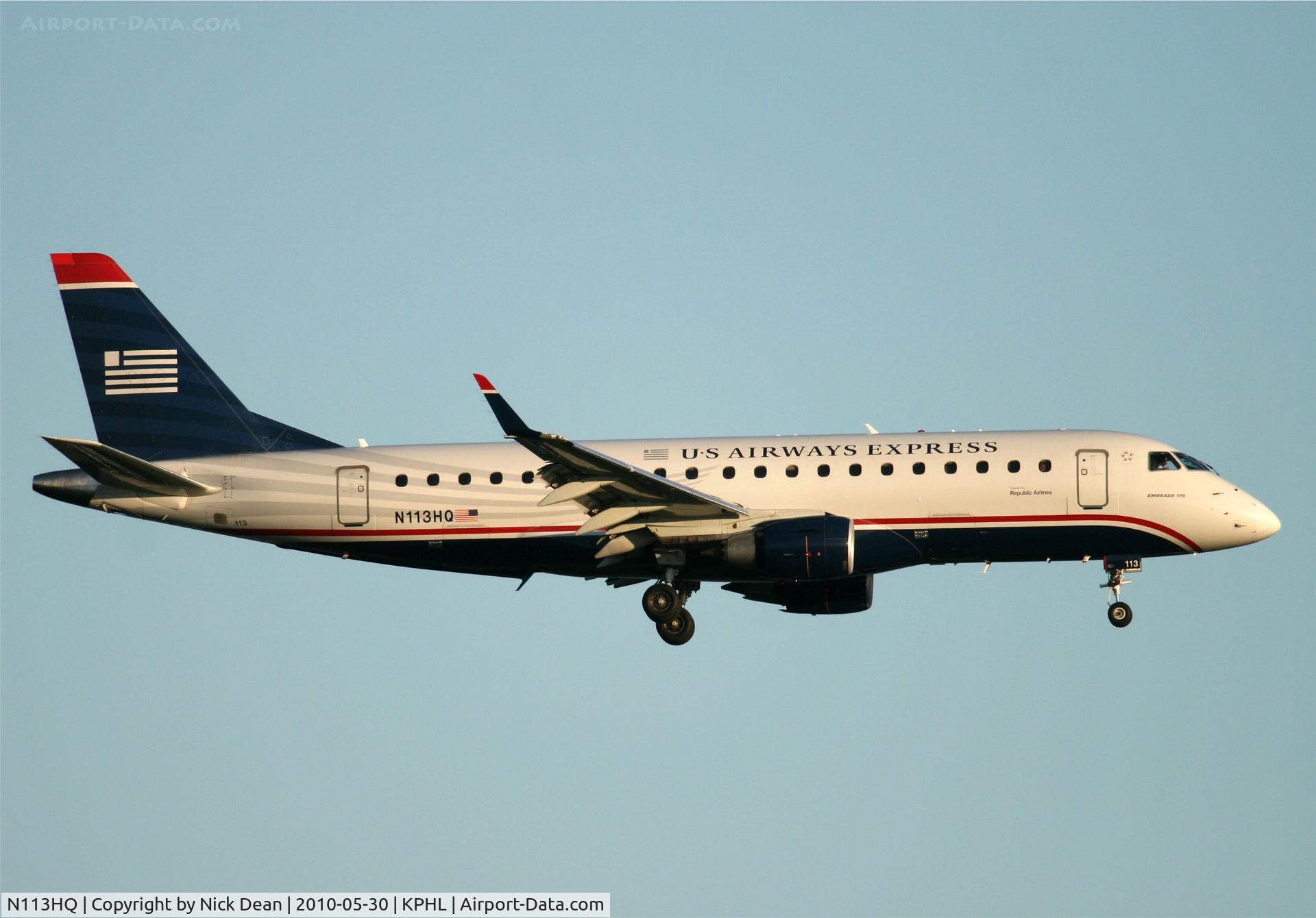 N113HQ, 2007 Embraer 175LR (ERJ-170-200LR) C/N 17000177, KPHL
