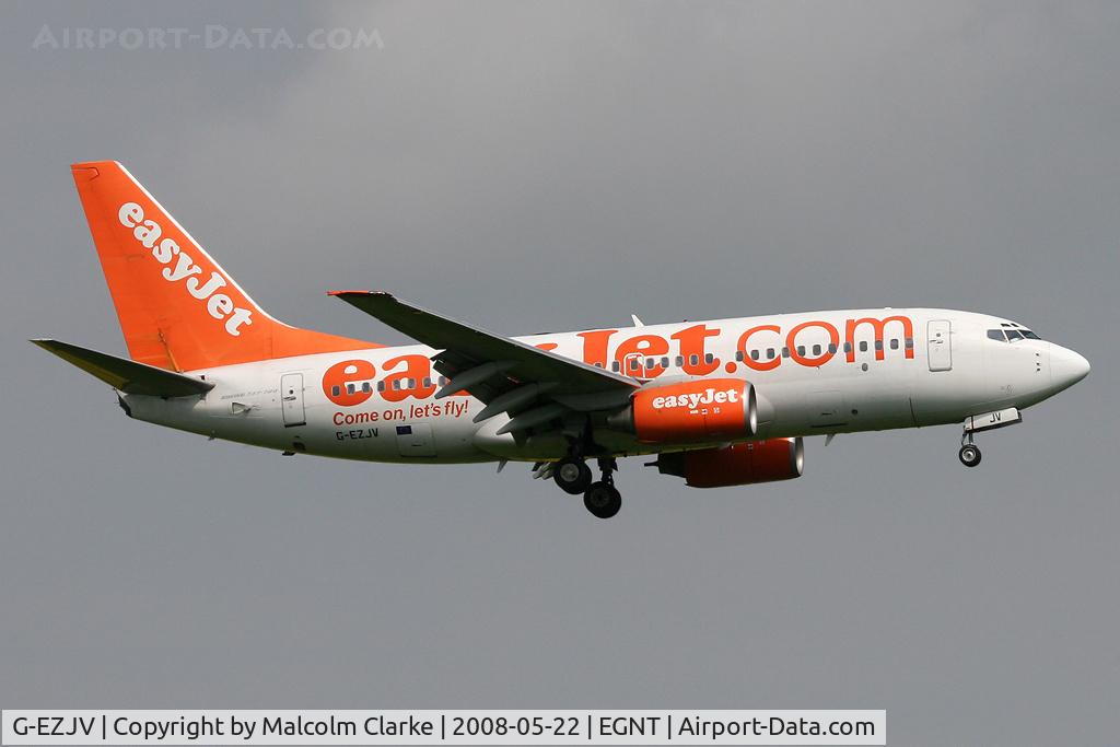 G-EZJV, 2003 Boeing 737-73V C/N 32417, Boeing 737-73V on short final to 07 at Newcastle Airport in 2008.