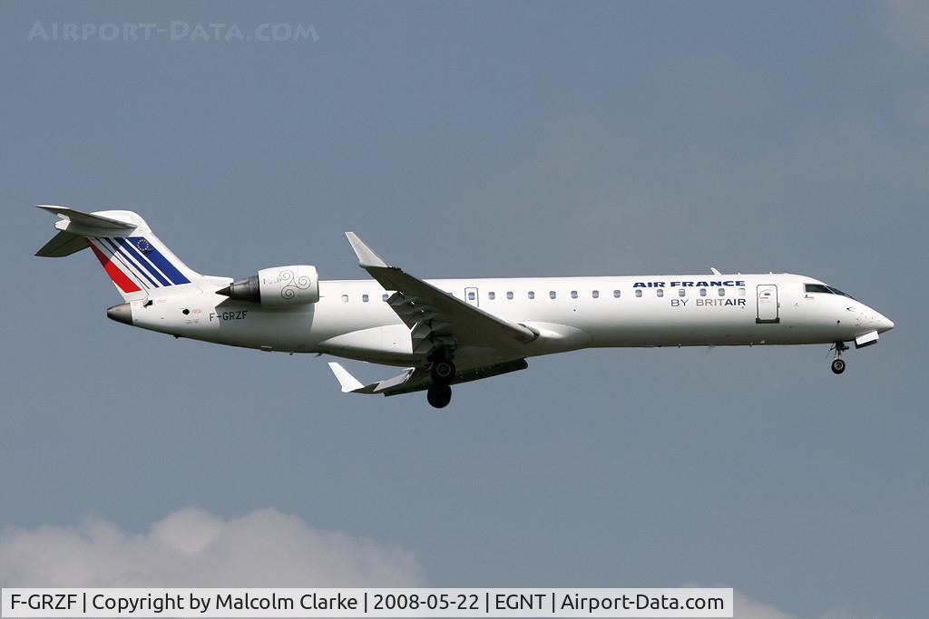 F-GRZF, 2002 Canadair CRJ-700 (CL-600-2C10) Regional Jet C/N 10036, Canadair CL-600-2C10 Regional Jet CRJ-702 on short final to 07 at Newcastle Airport in 2008.