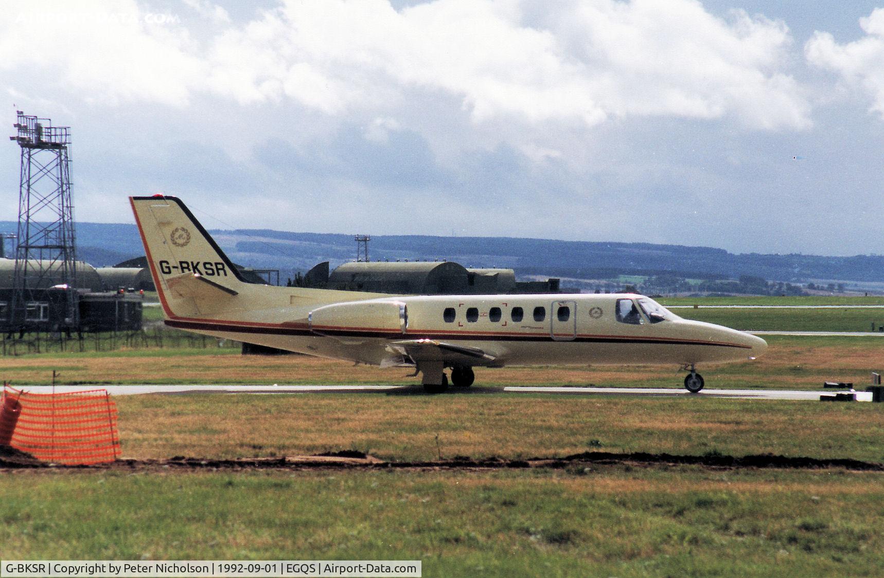 G-BKSR, 1983 Cessna 550 Citation II C/N 550-0469, Cessna Citation II preparing to depart from RAF Lossiemouth in September 1992.
