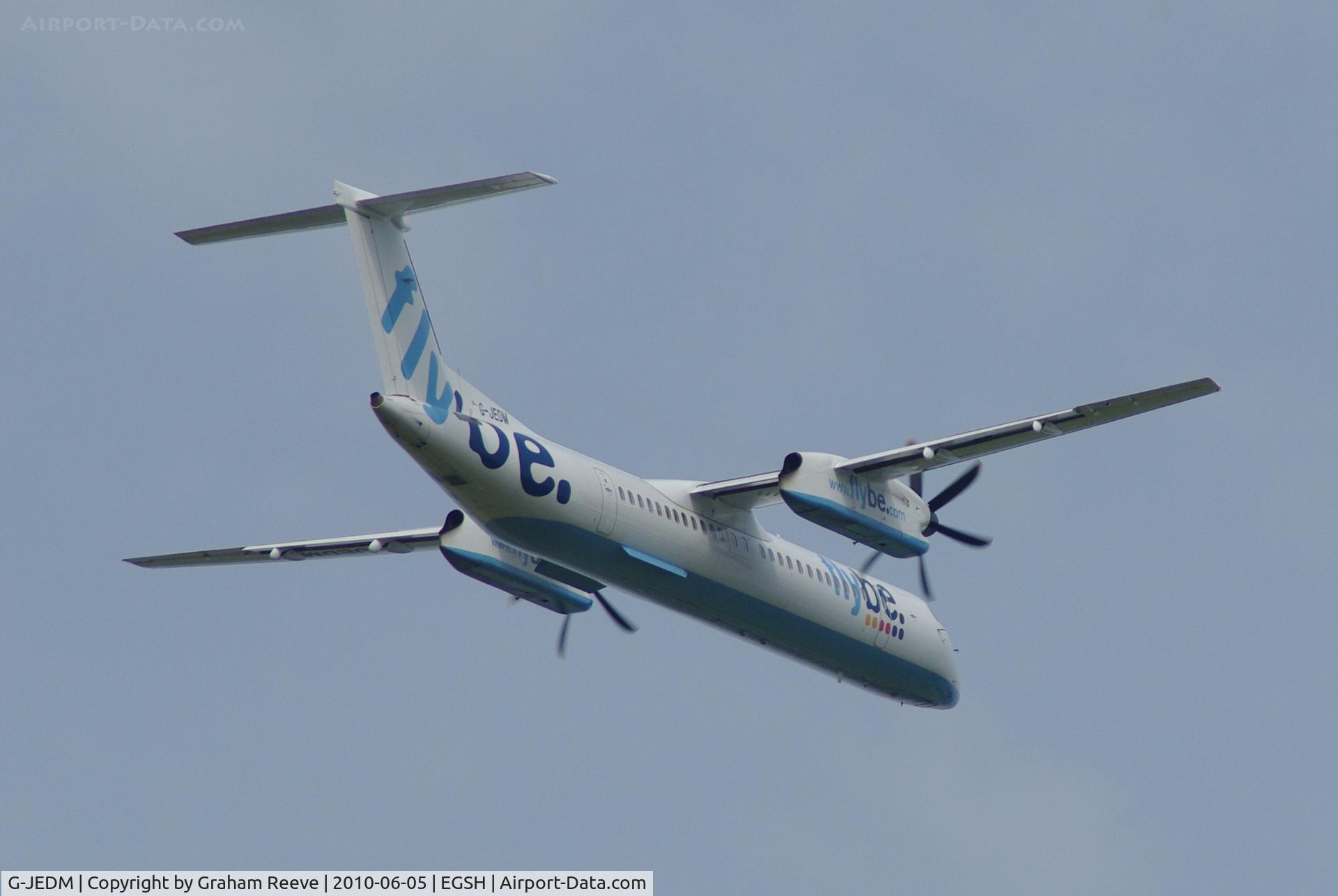 G-JEDM, 2003 De Havilland Canada DHC-8-402Q Dash 8 C/N 4077, Departing from Norwich.