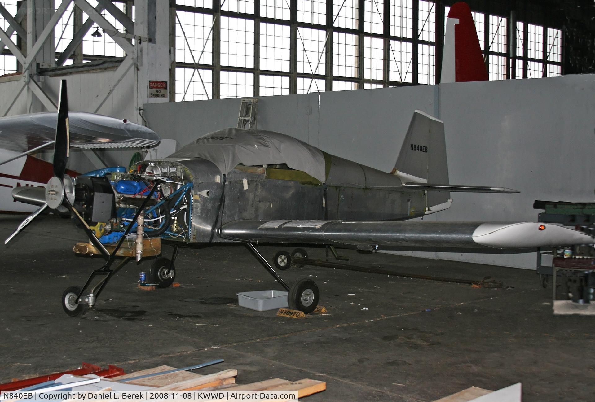 N840EB, Vans RV-6A C/N 22840, A Vans RV6A nears completion in 2008 in the historic NAS Wildwood hangar at Cape May Airport. The engine appears to be some type of automobile V-8 mated to a reduction gear assembly.