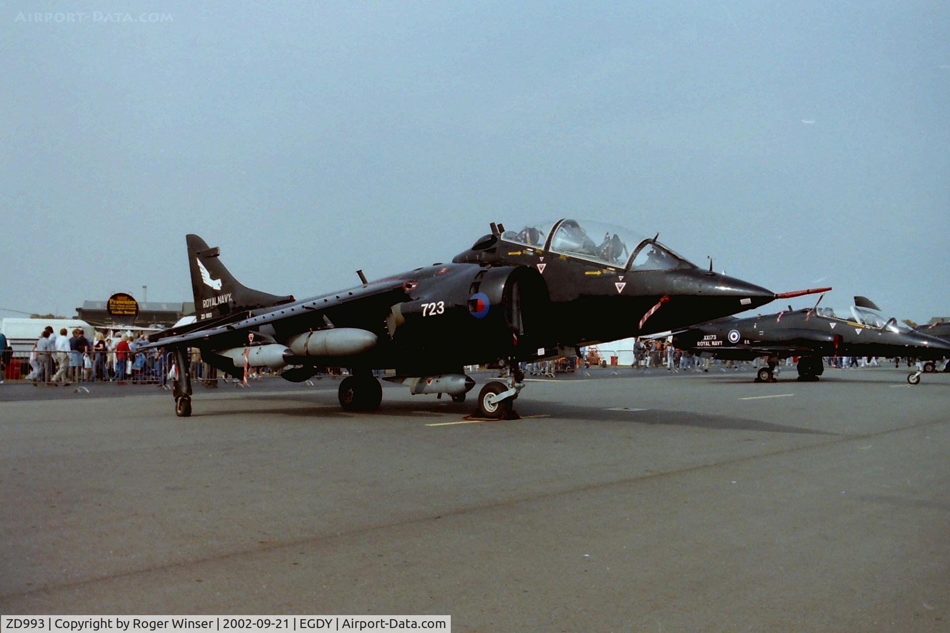 ZD993, 1994 British Aerospace Harrier T.8 C/N 212046, Coded 723 from 899 NAS at RNAS Yeovilton Air Day 2002