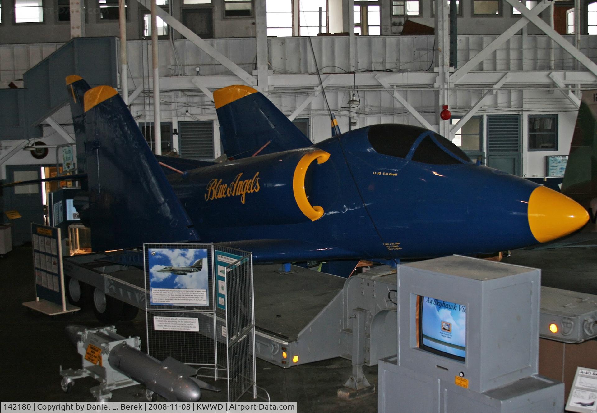142180, Douglas A-4A Skyhawk (A4D-1) C/N 11434, Fresh from the body shop, this A-4 Skyhawk has been painted to represent an aircraft of the U.S. Navy Blue Angels demonstration Team.
