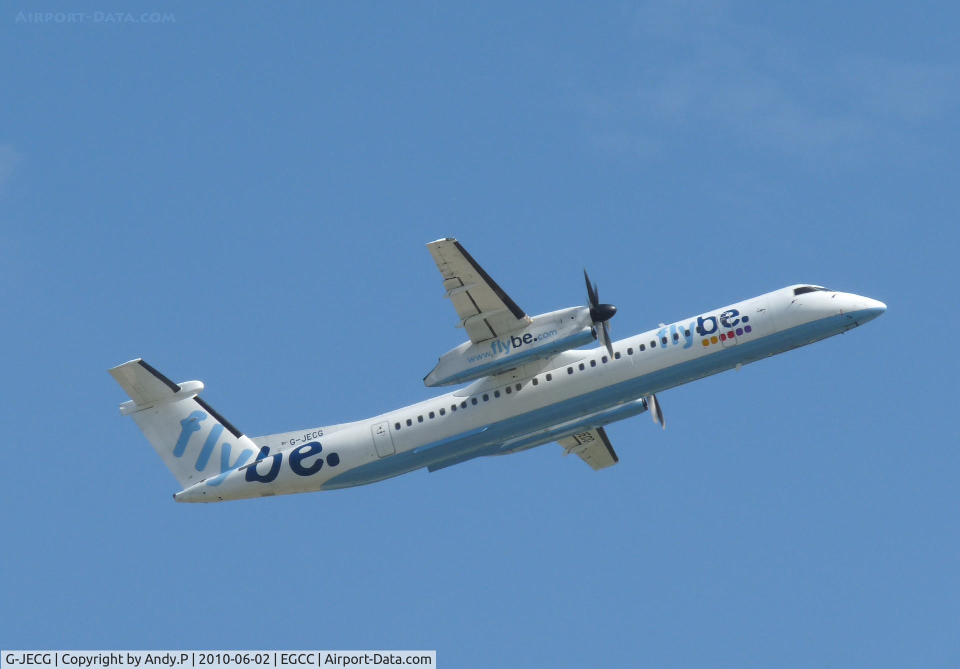G-JECG, 2004 De Havilland Canada DHC-8-402Q Dash 8 C/N 4098, Climbing out of Manchester