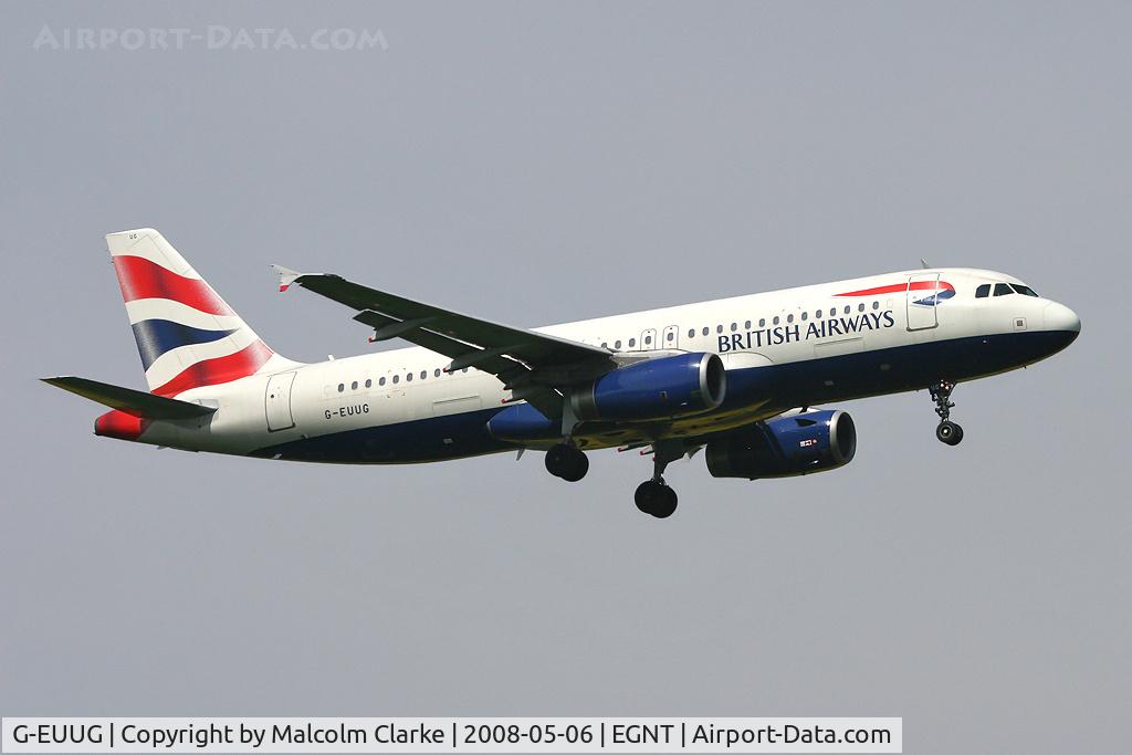G-EUUG, 2002 Airbus A320-232 C/N 1829, Airbus A320-232 On finals to 07 at Newcastle Airport in 2008.
