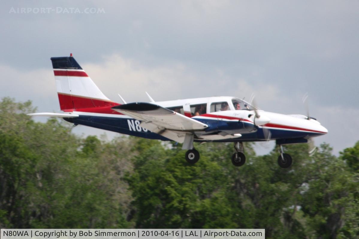N80WA, 1972 Piper PA-34-200 C/N 34-7250195, Arriving at Lakeland, Florida during Sun N Fun 2010.