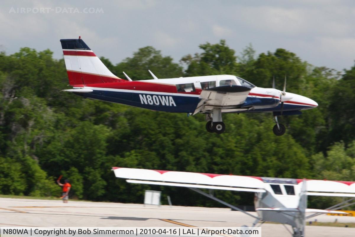 N80WA, 1972 Piper PA-34-200 C/N 34-7250195, Arriving at Lakeland, Florida during Sun N Fun 2010.