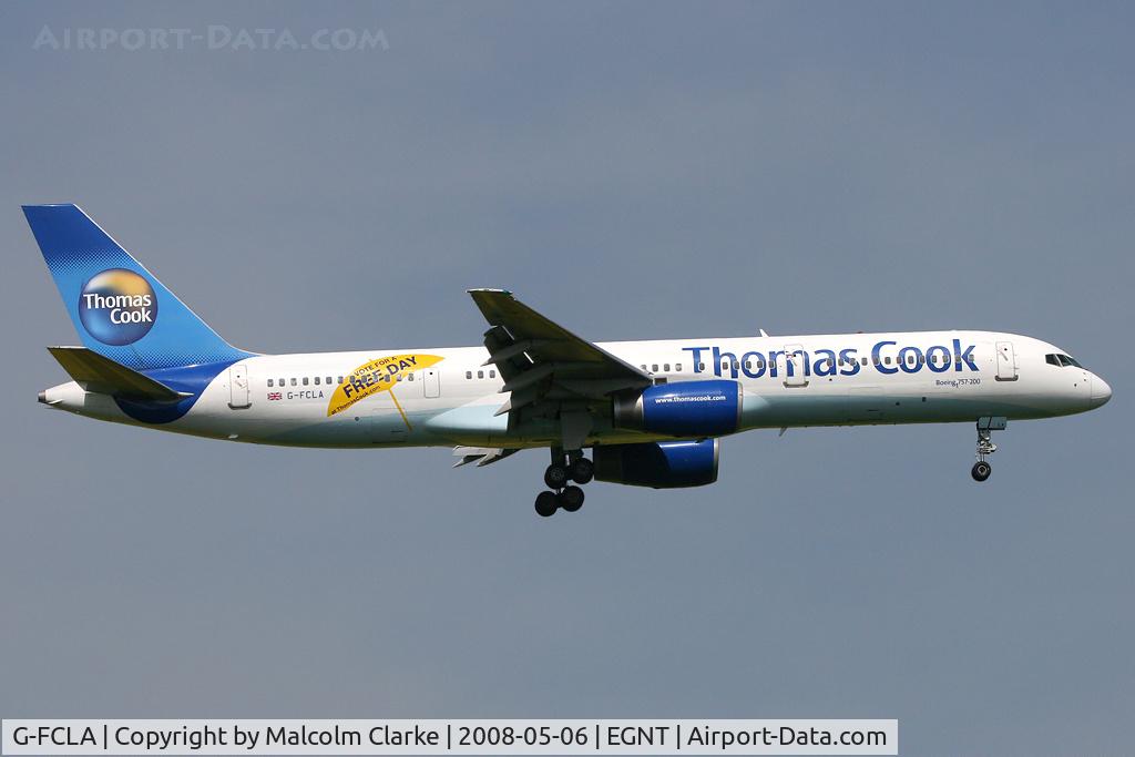 G-FCLA, 1997 Boeing 757-28A C/N 27621, Boeing 757-28A on approach to Newcastle Airport in 2008.
