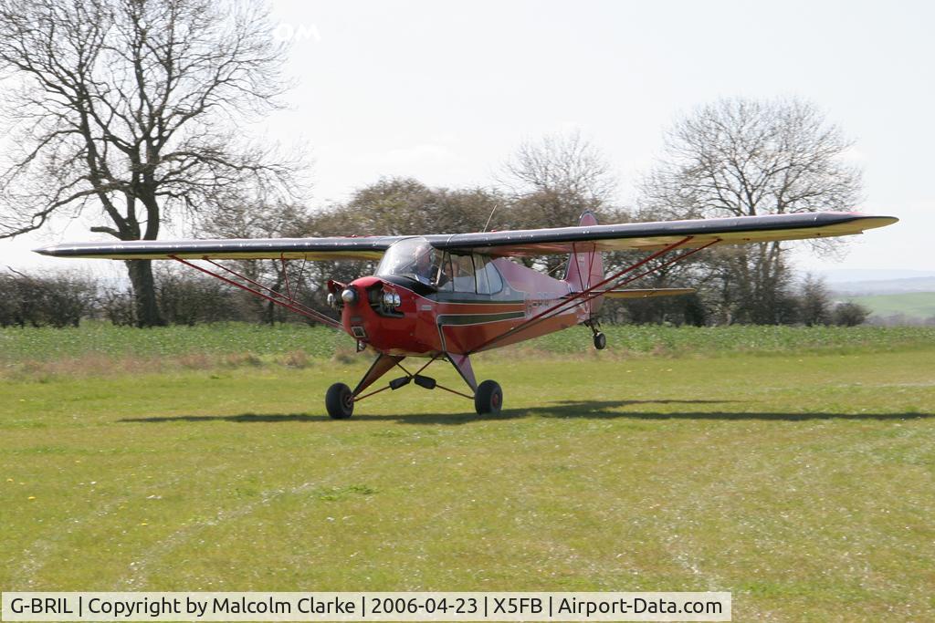 G-BRIL, 1941 Piper J-5A Cub Cruiser C/N 5-572, Piper J-5A Cub Cruiser taking off from 08 at Fishburn Airfield, UK in 2006.