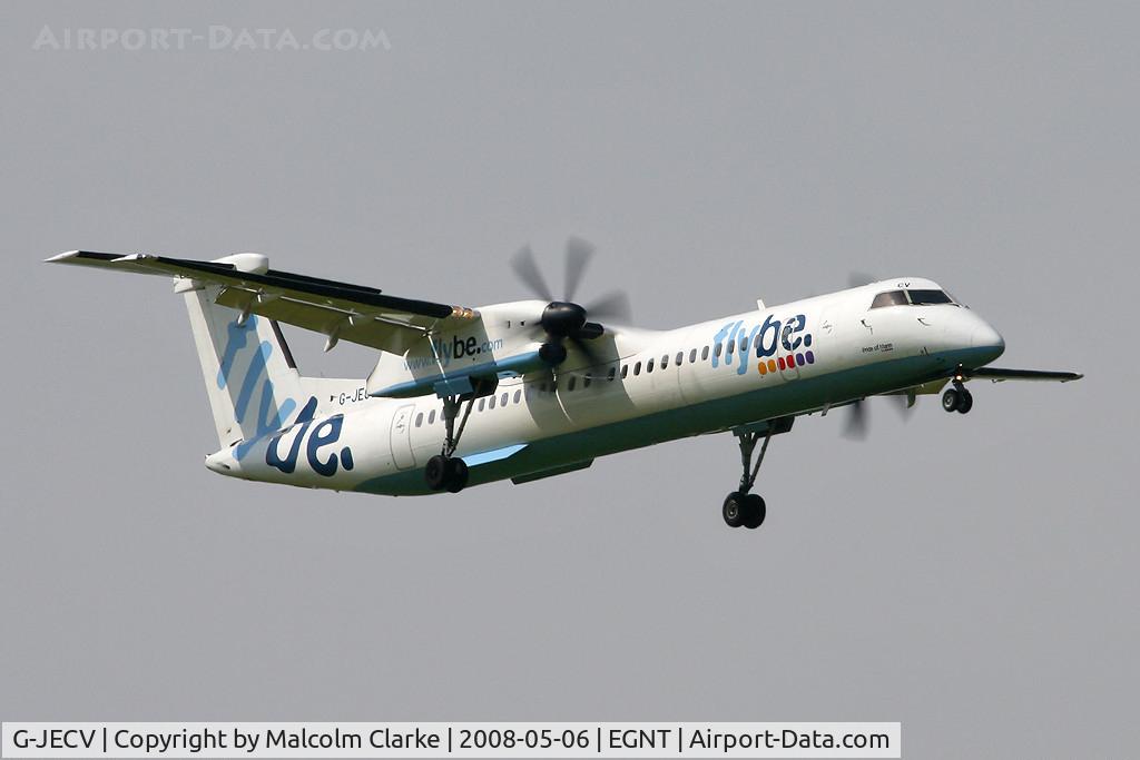 G-JECV, 2007 De Havilland Canada DHC-8-402Q Dash 8 C/N 4148, De Havilland Canada DHC-8-402Q Dash 8 on approach to 07 at Newcastle Airport in 2008.