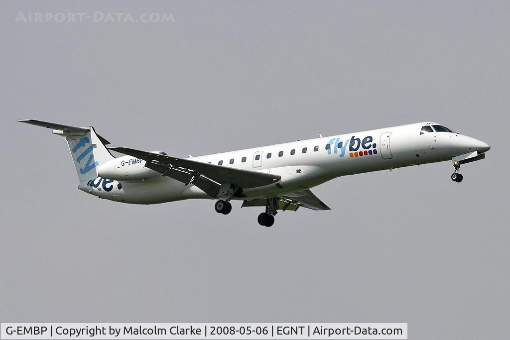 G-EMBP, 2000 Embraer EMB-145EU (ERJ-145EU) C/N 145300, Embraer EMB-145EU (ERJ-145EU) on final approach to Runway 07 at Newcastle Airport in 2008.