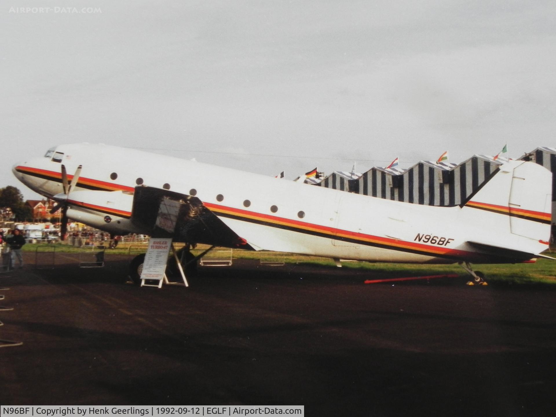 N96BF, 1944 Douglas DC3C C/N 13321, Basler Turbo - BT-67/5 

Farnborough Air Show.

Scan made from photo taken in 1992